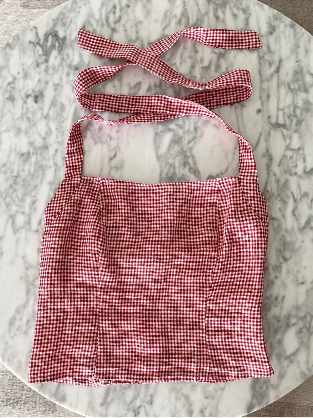 Quince Linen Gingham Halter Top
